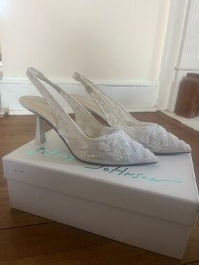 Betsey Johnson White Beaded Slingback Heels